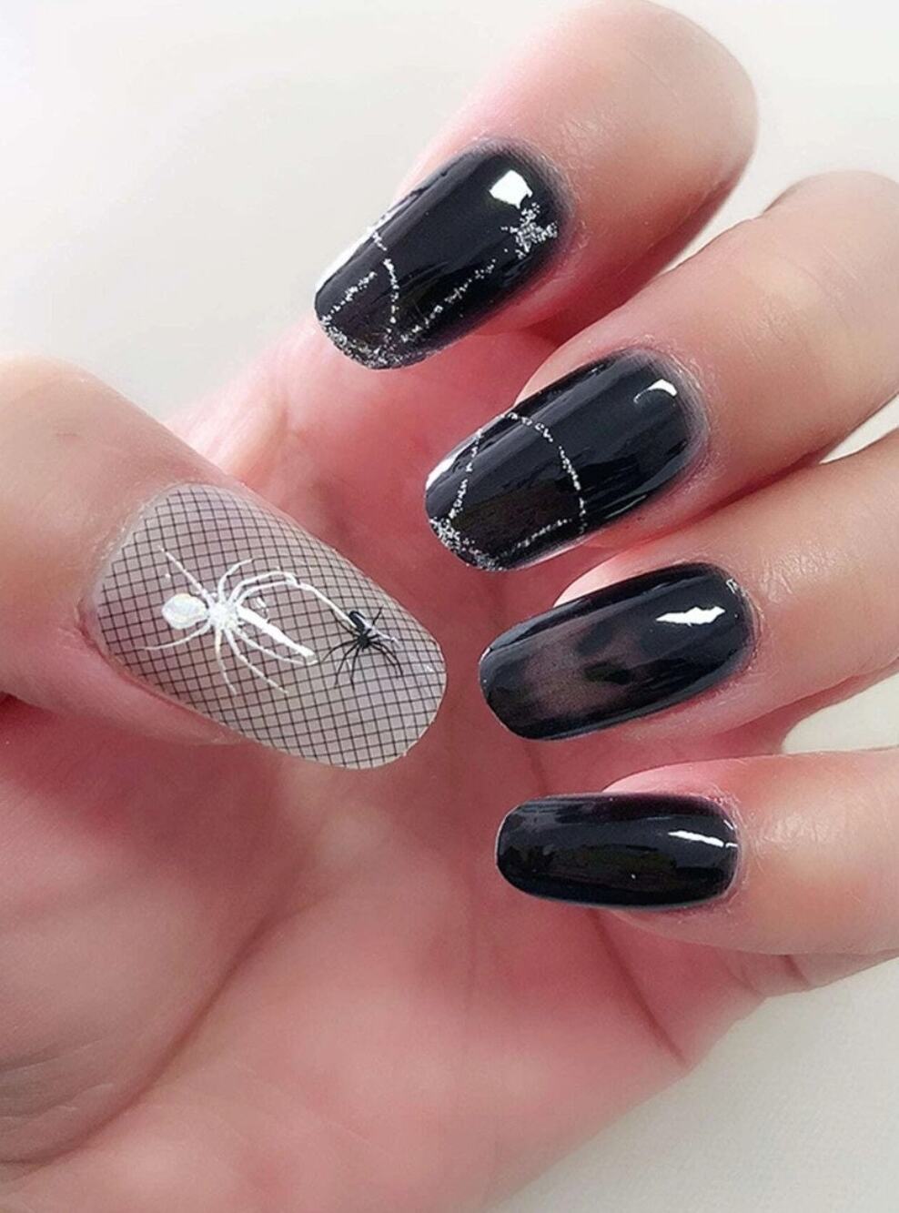 Halloween Spiders Nail Wraps, Ghost Pattern Nail Strips Nail Art Stickers - 1112